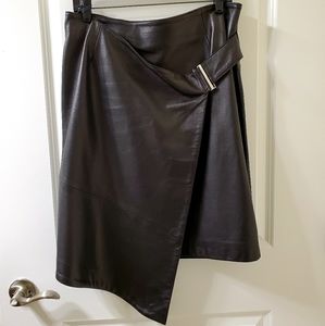 Asymmetric wrap leather skirt